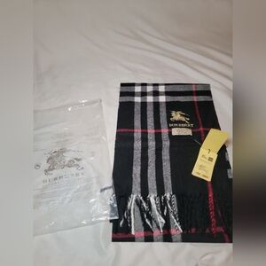 Burberry Black and White Plaid Scarf with Red Accents